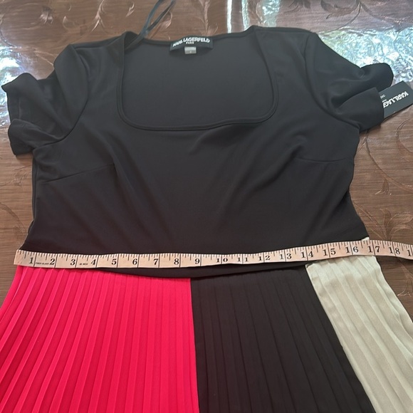 Karl Lagerfeld Black and Pink Pleated 
Satin  Color Block Dress - Picture 7 of 9